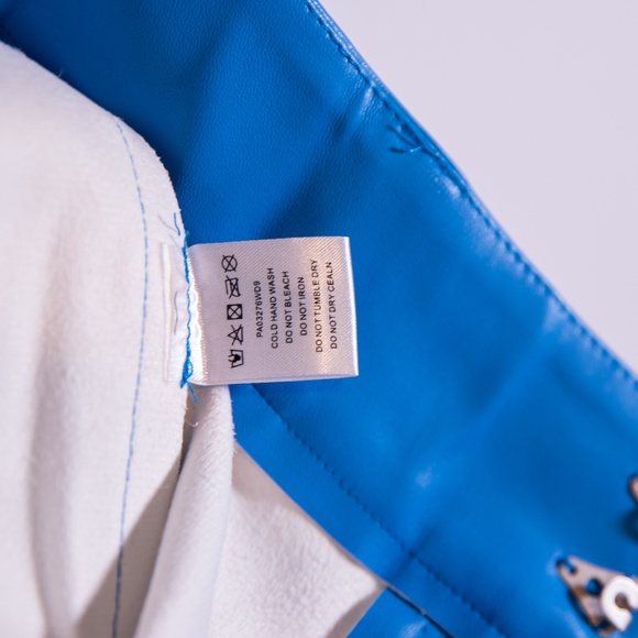 NEW Meshki Sima Faux Vegan Leather High Waist Straight Leg Pants Azure Blue M - Picture 3 of 4